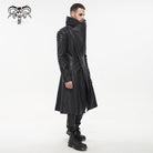 DEVIL FASHION Men's Punk Stand Collar Faux Leahter Long Coat