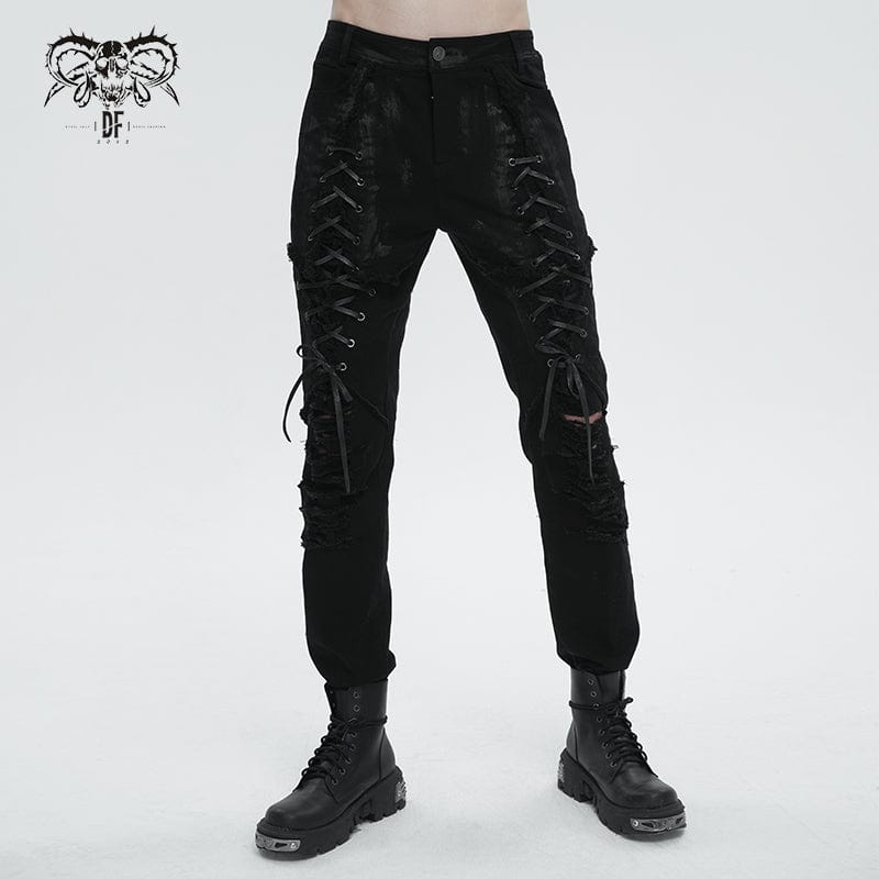 DEVIL FASHION Men's Punk Strappy Distressed Pants