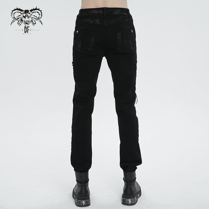 DEVIL FASHION Men's Punk Strappy Distressed Pants