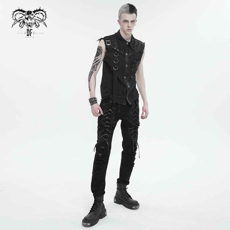 DEVIL FASHION Men's Punk Strappy Distressed Pants