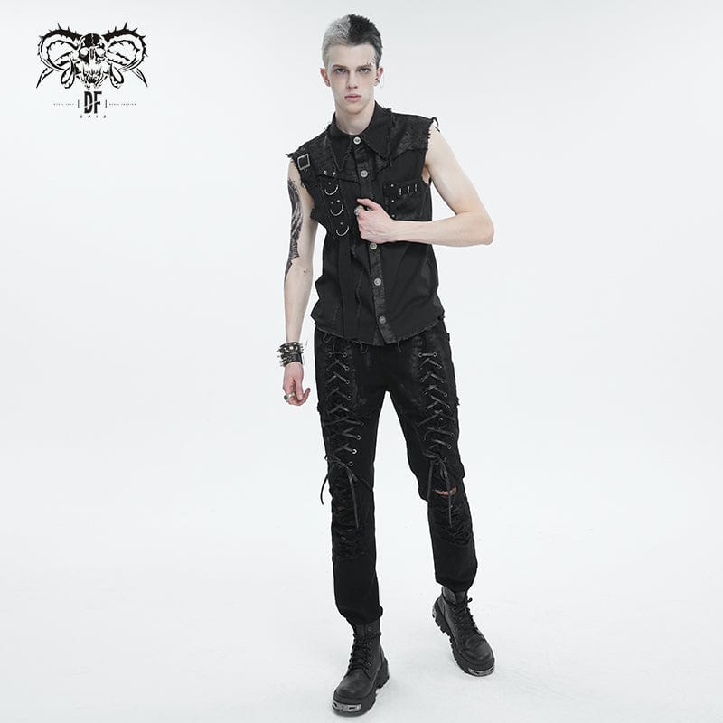 DEVIL FASHION Men's Punk Strappy Distressed Pants