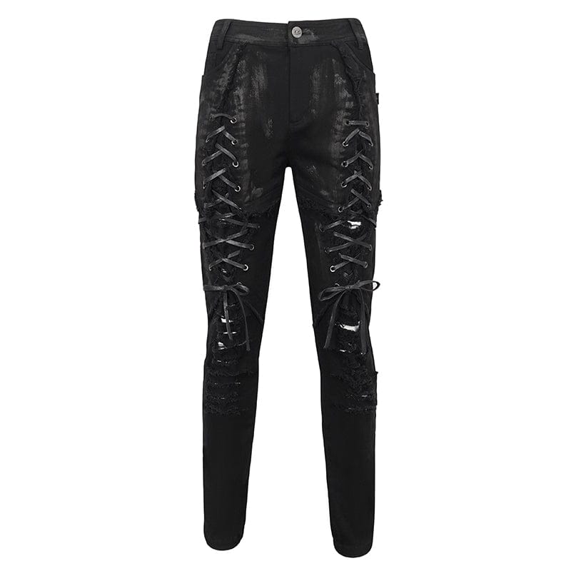 DEVIL FASHION Men's Punk Strappy Distressed Pants