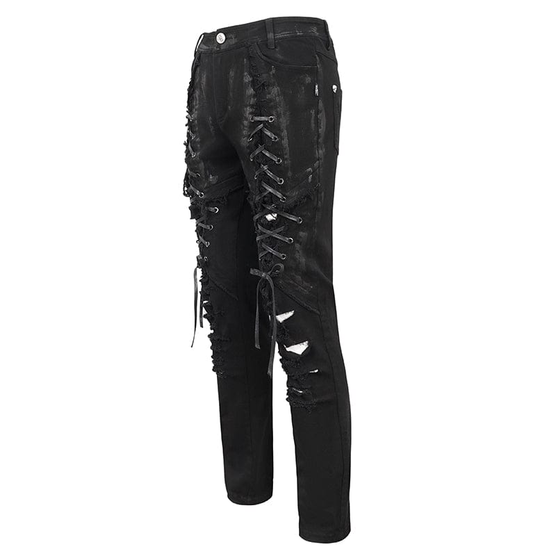 DEVIL FASHION Men's Punk Strappy Distressed Pants