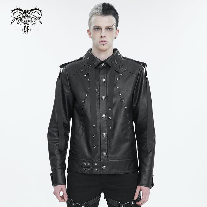 DEVIL FASHION Men's Punk Studded Strap Jacket