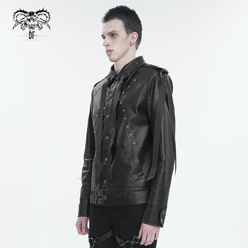 DEVIL FASHION Men's Punk Studded Strap Jacket