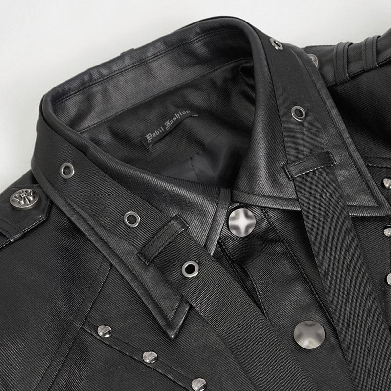 DEVIL FASHION Men's Punk Studded Strap Jacket