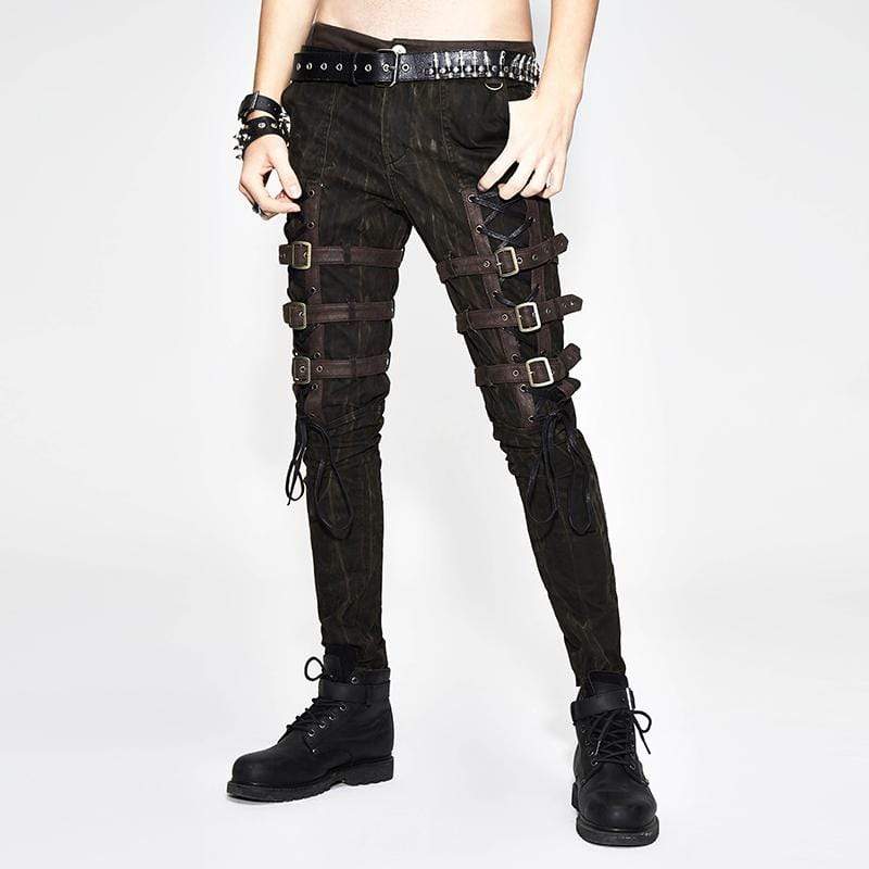 DEVIL FASHION Men's Punk Style Mid Rise Jeans