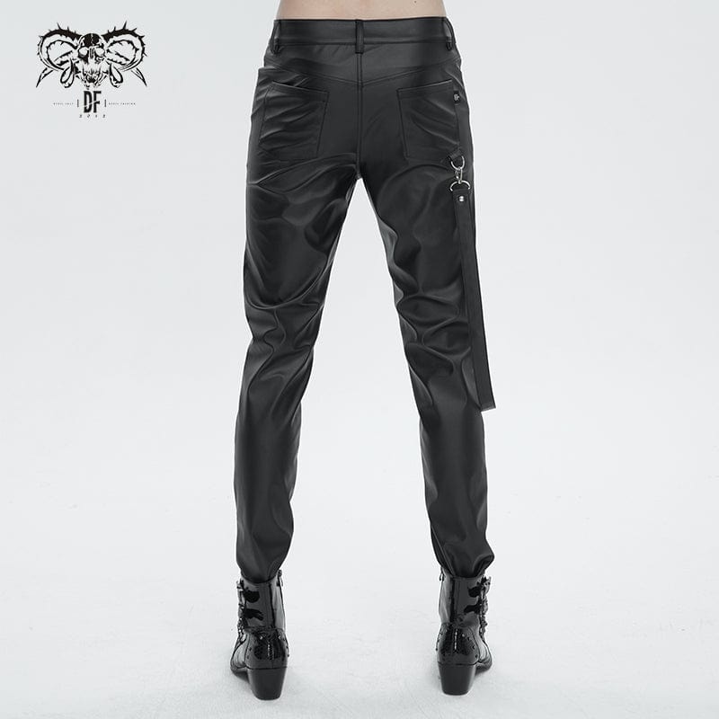 DEVIL FASHION Men's Punk Zipper Faux Leather Pants