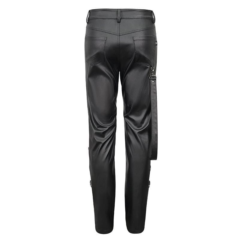 DEVIL FASHION Men's Punk Zipper Faux Leather Pants