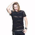 DEVIL FASHION Men's Short Sleeve Mesh Band Punk T-Shirt
