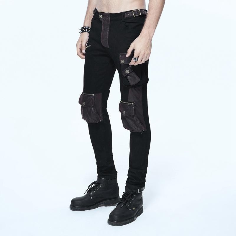 DEVIL FASHION Men's Skinny Goth Pants With Knee Pockets