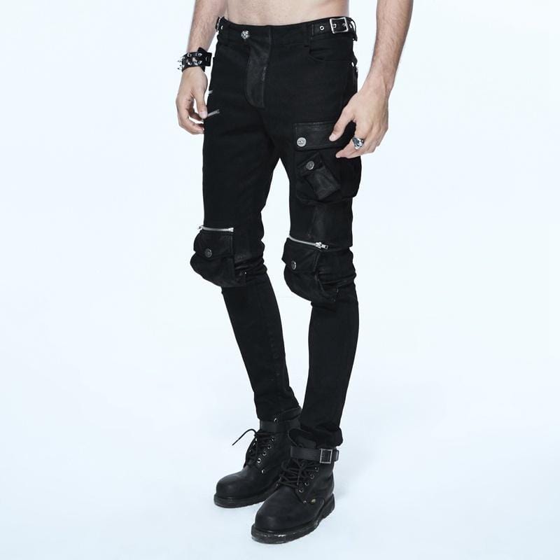 DEVIL FASHION Men's Skinny Goth Pants With Knee Pockets