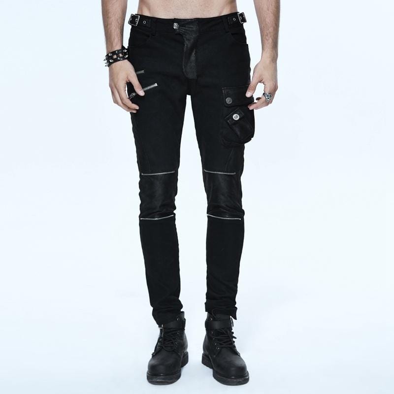 DEVIL FASHION Men's Skinny Goth Pants With Knee Pockets