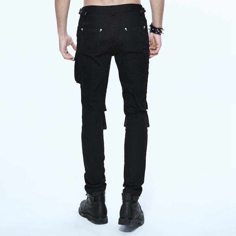 DEVIL FASHION Men's Skinny Goth Pants With Knee Pockets