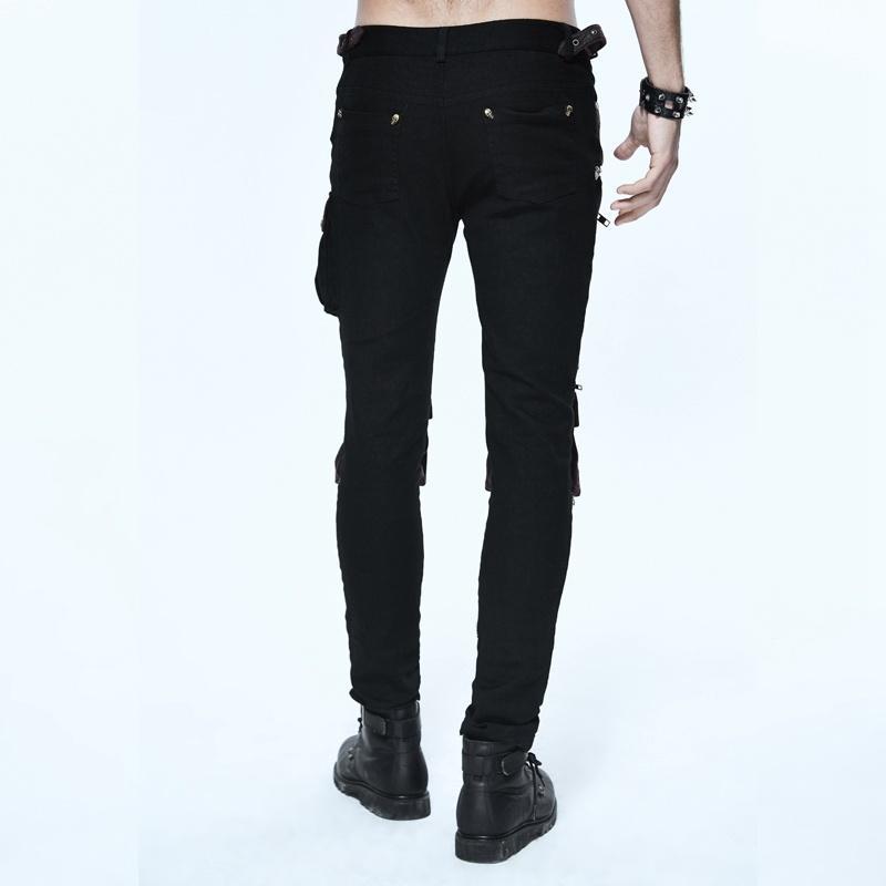 DEVIL FASHION Men's Skinny Goth Pants With Knee Pockets