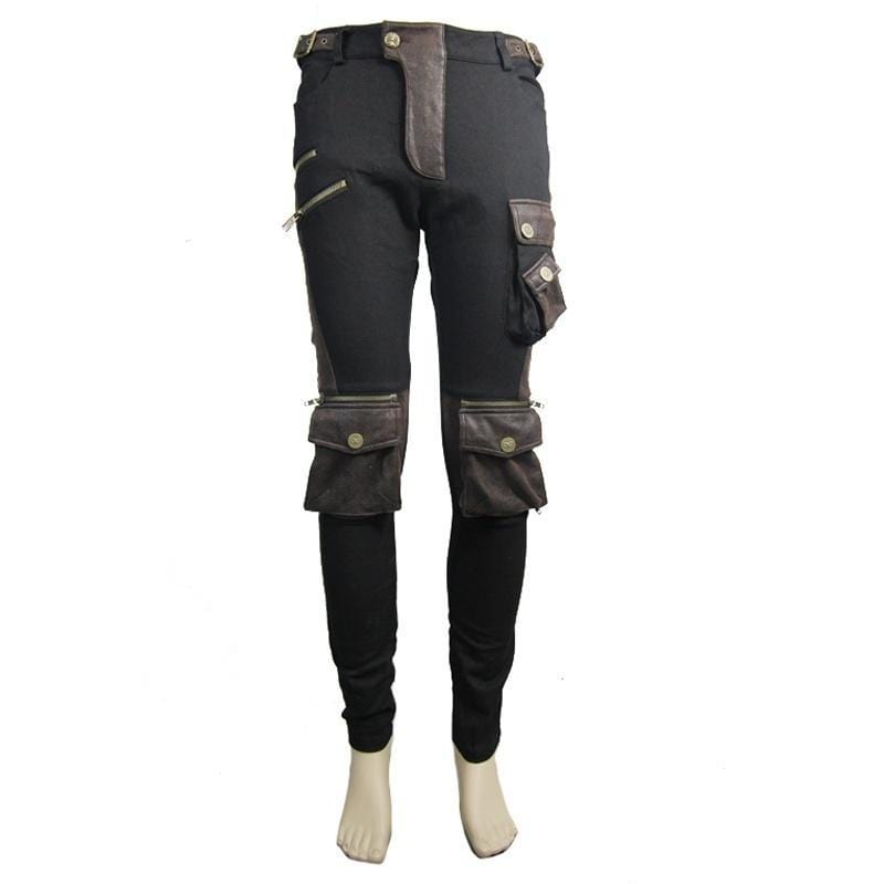 DEVIL FASHION Men's Skinny Goth Pants With Knee Pockets