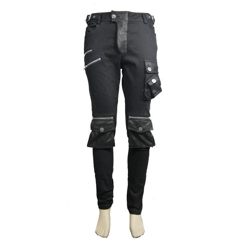 DEVIL FASHION Men's Skinny Goth Pants With Knee Pockets