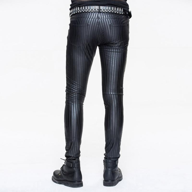 DEVIL FASHION Men's Skinny Punk Striped Trousers