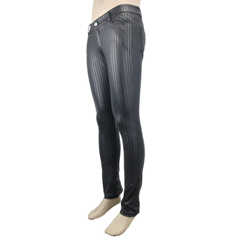 DEVIL FASHION Men's Skinny Punk Striped Trousers