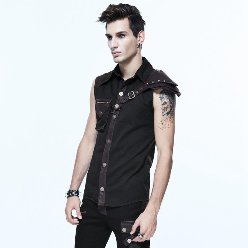 Men's Sleeveless Turned Over Collar Shirt