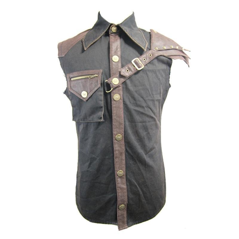 Men's Sleeveless Turned Over Collar Shirt