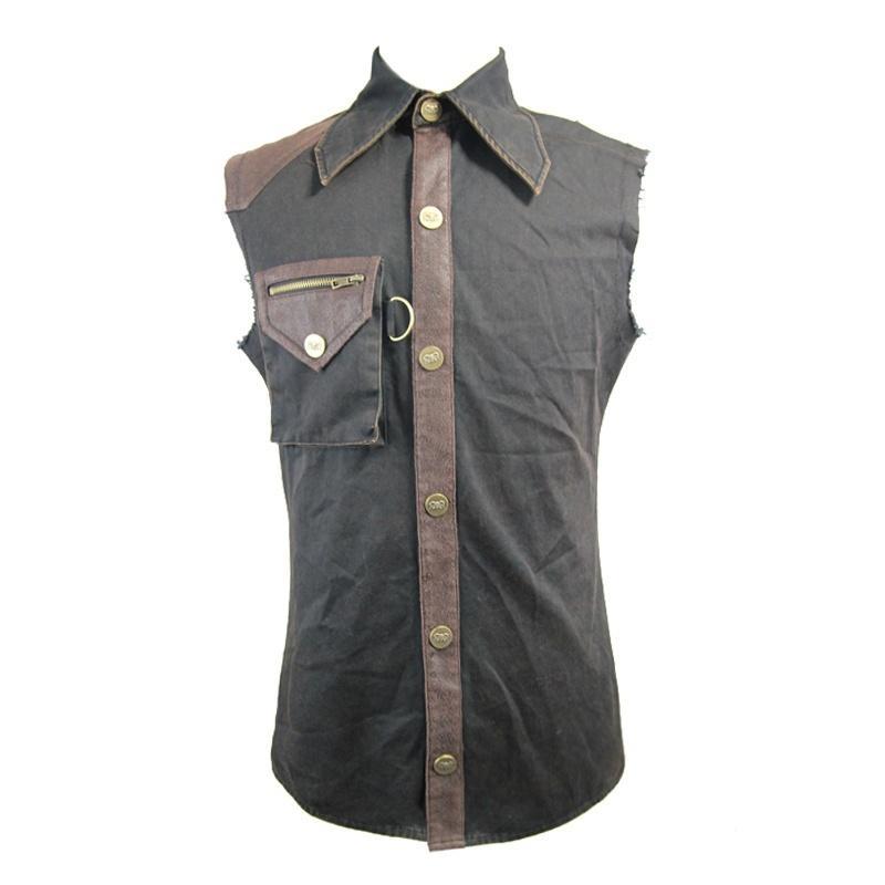 Men's Sleeveless Turned Over Collar Shirt