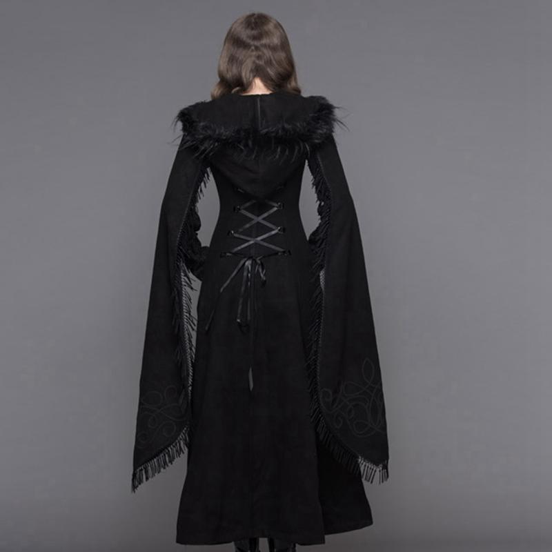 DEVIL FASHION Women's Angel Sleeve Tasseled Goth Long Coat