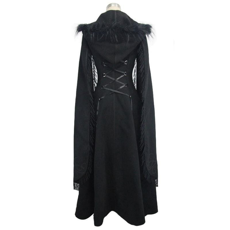 DEVIL FASHION Women's Angel Sleeve Tasseled Goth Long Coat