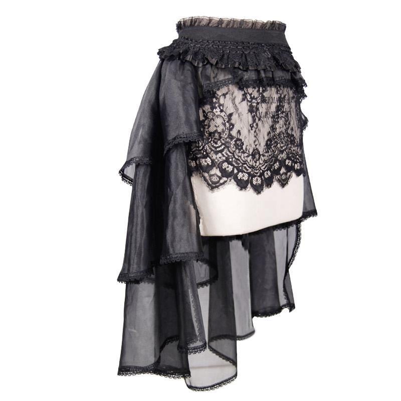 DEVIL FASHION Women's Asymmetric Lace and Net Goth Skirt