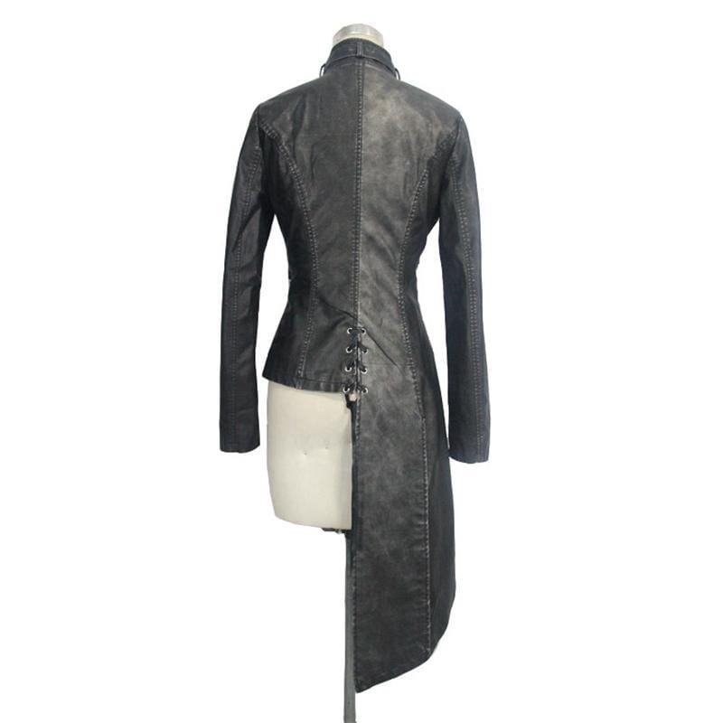 DEVIL FASHION Women's Asymmetric Leather Punk Coat