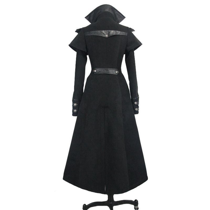 DEVIL FASHION Women's Asymmetric Long Leather Trimmed Goth Coat