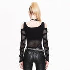 DEVIL FASHION Women's Cold-Shoulder Strappy Steampunk Mesh Top
