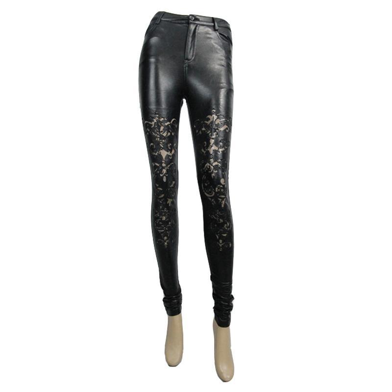 Women's Cutwork Design Faux Leather Punk Trousers