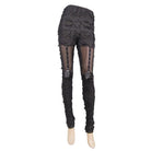 DEVIL FASHION Women's Distressed Faux Leather and Mesh Goth Leggings With Skeletal Hand