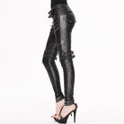 DEVIL FASHION Women's Faux Leather Goth Skinny Pants With Three Zippered Pockets