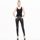 DEVIL FASHION Women's Faux Leather Goth Skinny Pants With Three Zippered Pockets