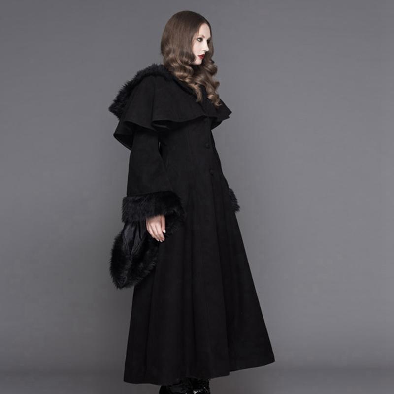 Women's Fur Trimmed Hooded Goth Topcoat