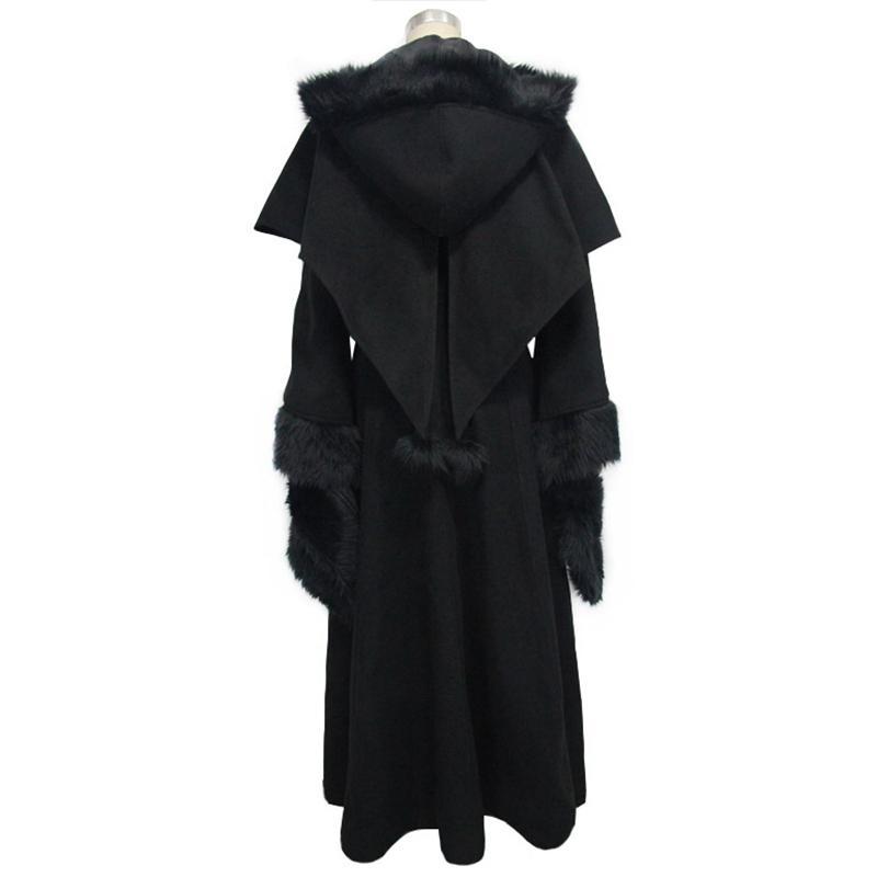 Women's Fur Trimmed Hooded Goth Topcoat