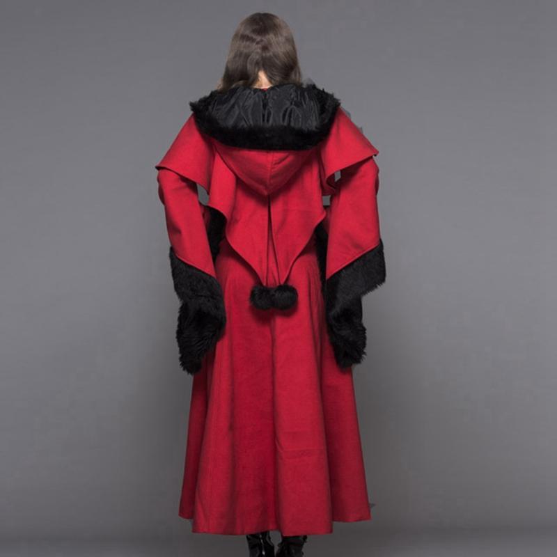 Women's Fur Trimmed Hooded Goth Topcoat