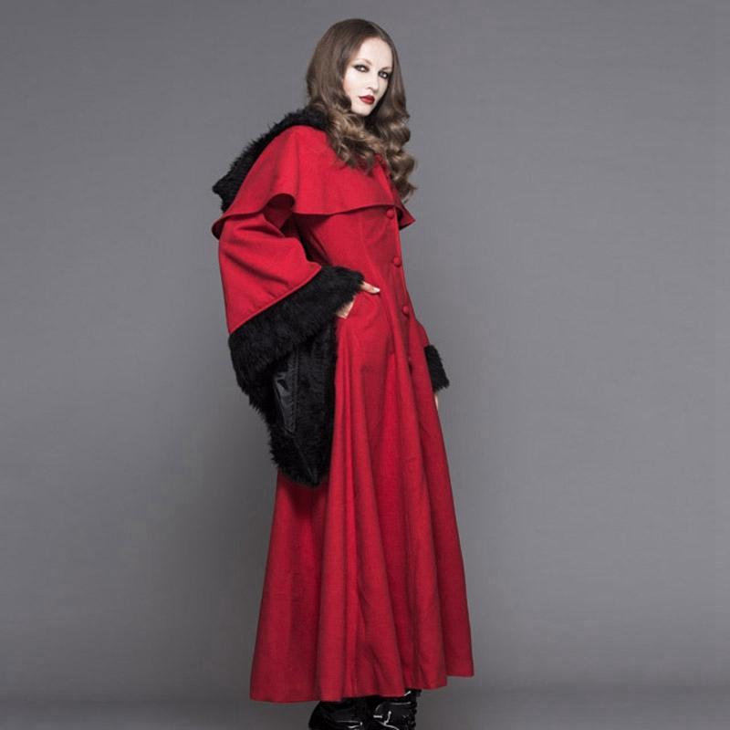 Women's Fur Trimmed Hooded Goth Topcoat