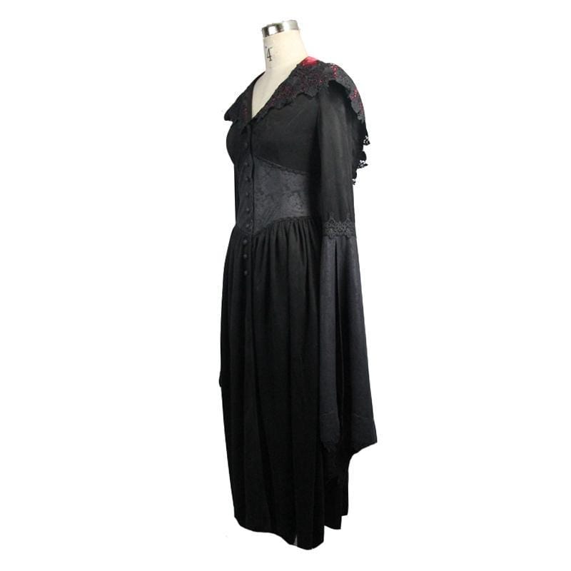 DEVIL FASHION Women's Goth Ankle Dress With Hood and Angel Sleeves