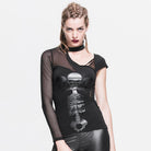 DEVIL FASHION Women's Goth Asymmetric T-Shirt With Skeleton Design