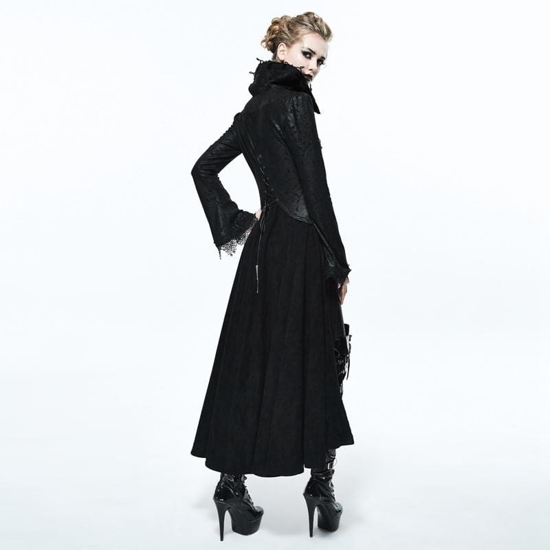 DEVIL FASHION Women's Goth Frock Coat With Stand Up Collar