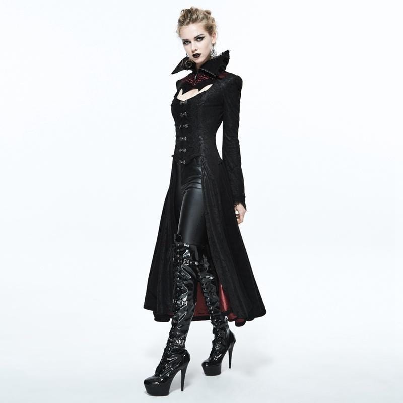 DEVIL FASHION Women's Goth Frock Coat With Stand Up Collar