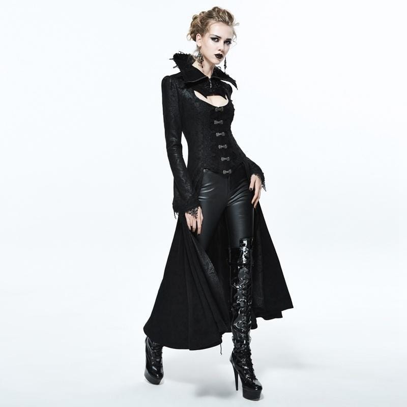 DEVIL FASHION Women's Goth Frock Coat With Stand Up Collar