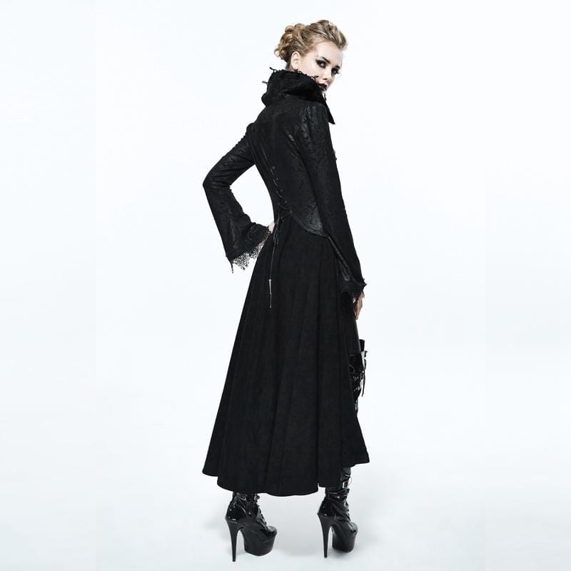 DEVIL FASHION Women's Goth Frock Coat With Stand Up Collar