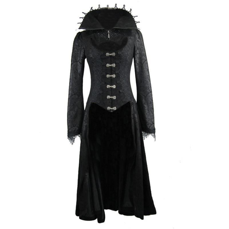 DEVIL FASHION Women's Goth Frock Coat With Stand Up Collar