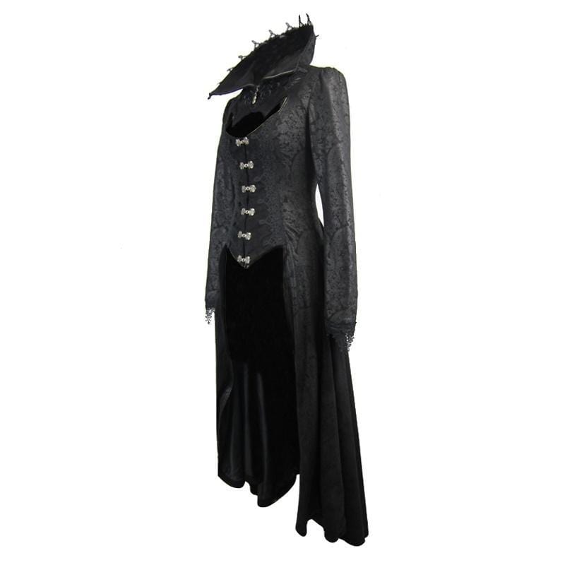 DEVIL FASHION Women's Goth Frock Coat With Stand Up Collar