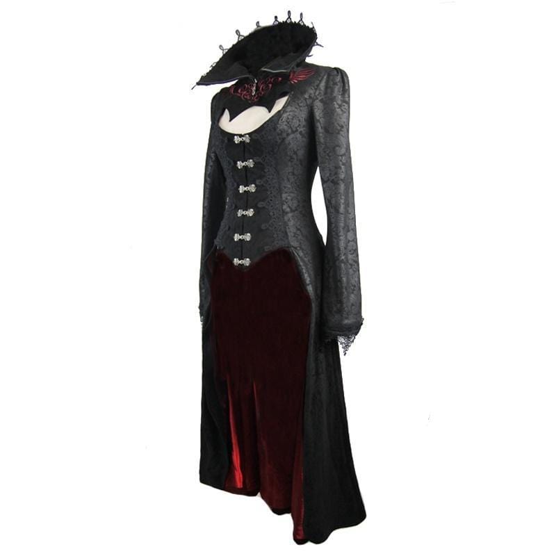 DEVIL FASHION Women's Goth Frock Coat With Stand Up Collar