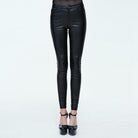 DEVIL FASHION Women's Goth Leather Low Rise Pants With Skull Button